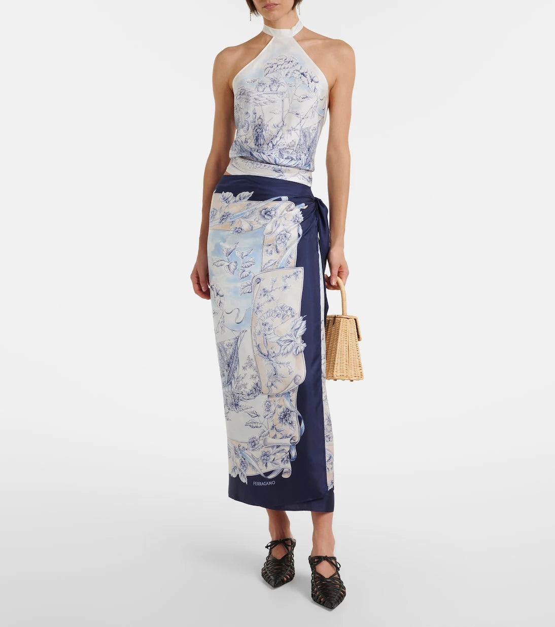 Ferragamo - Printed silk wrap skirt