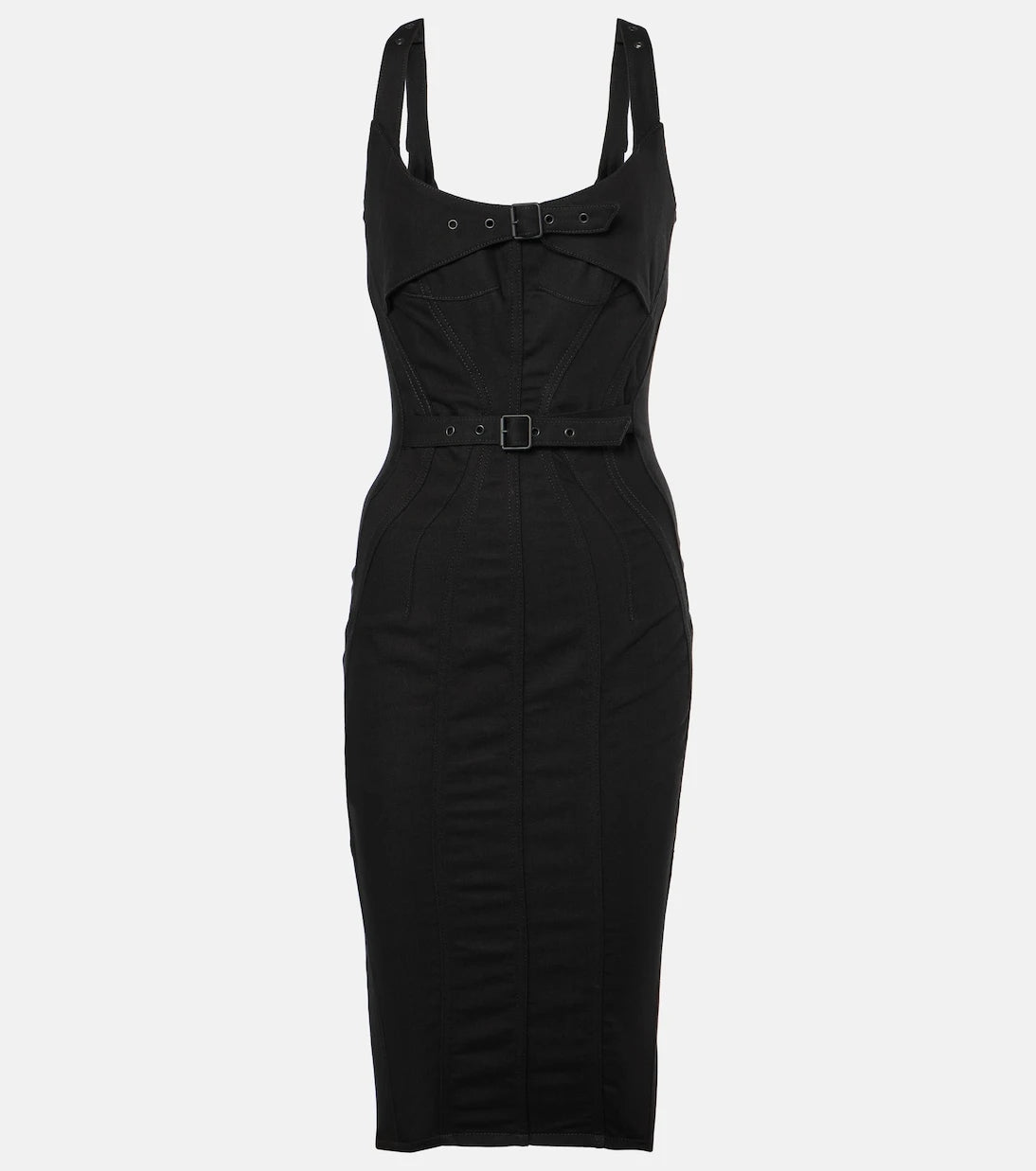 Mugler - Buckle-detail denim midi dress