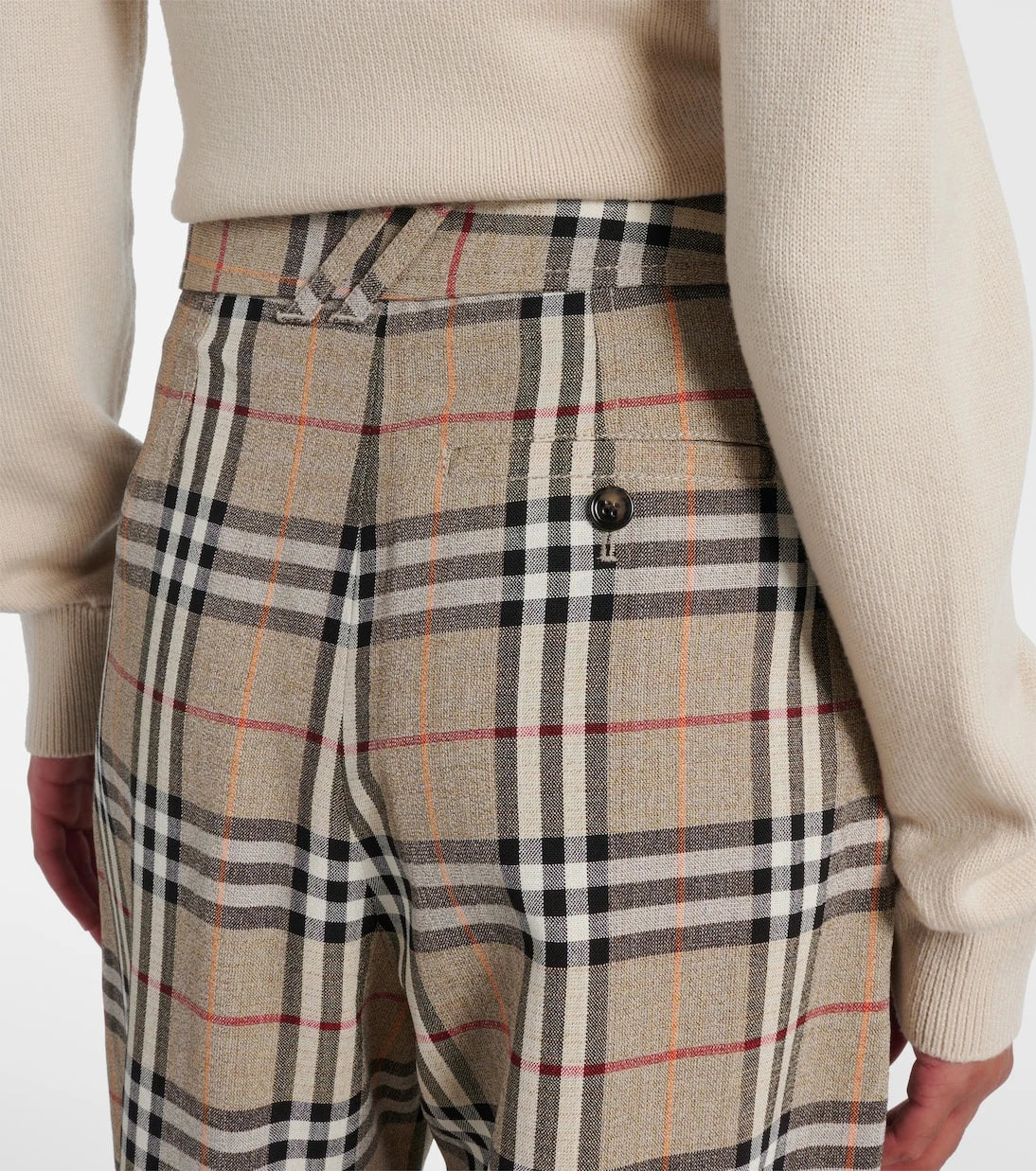 Burberry - بنطال بربري بقصة أرجل واسعة مزين بمربعات وشريط للخصر