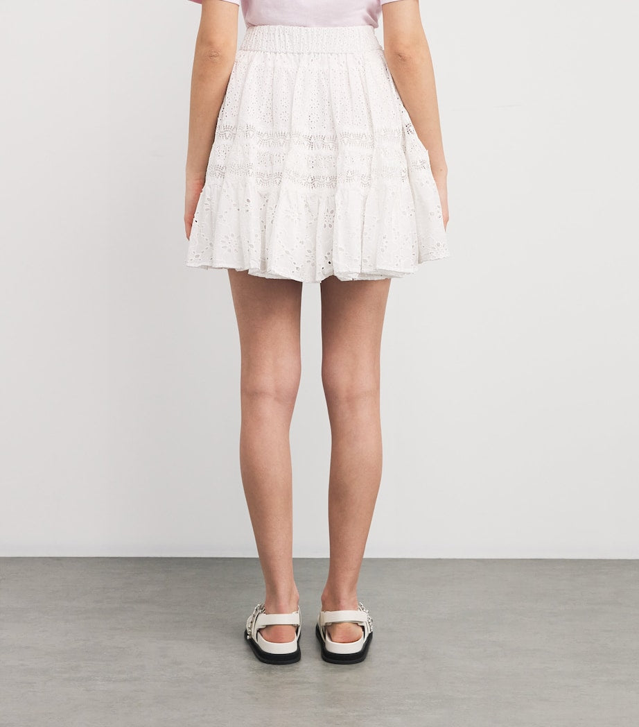 White Cotton Embroidered Mini Skirt