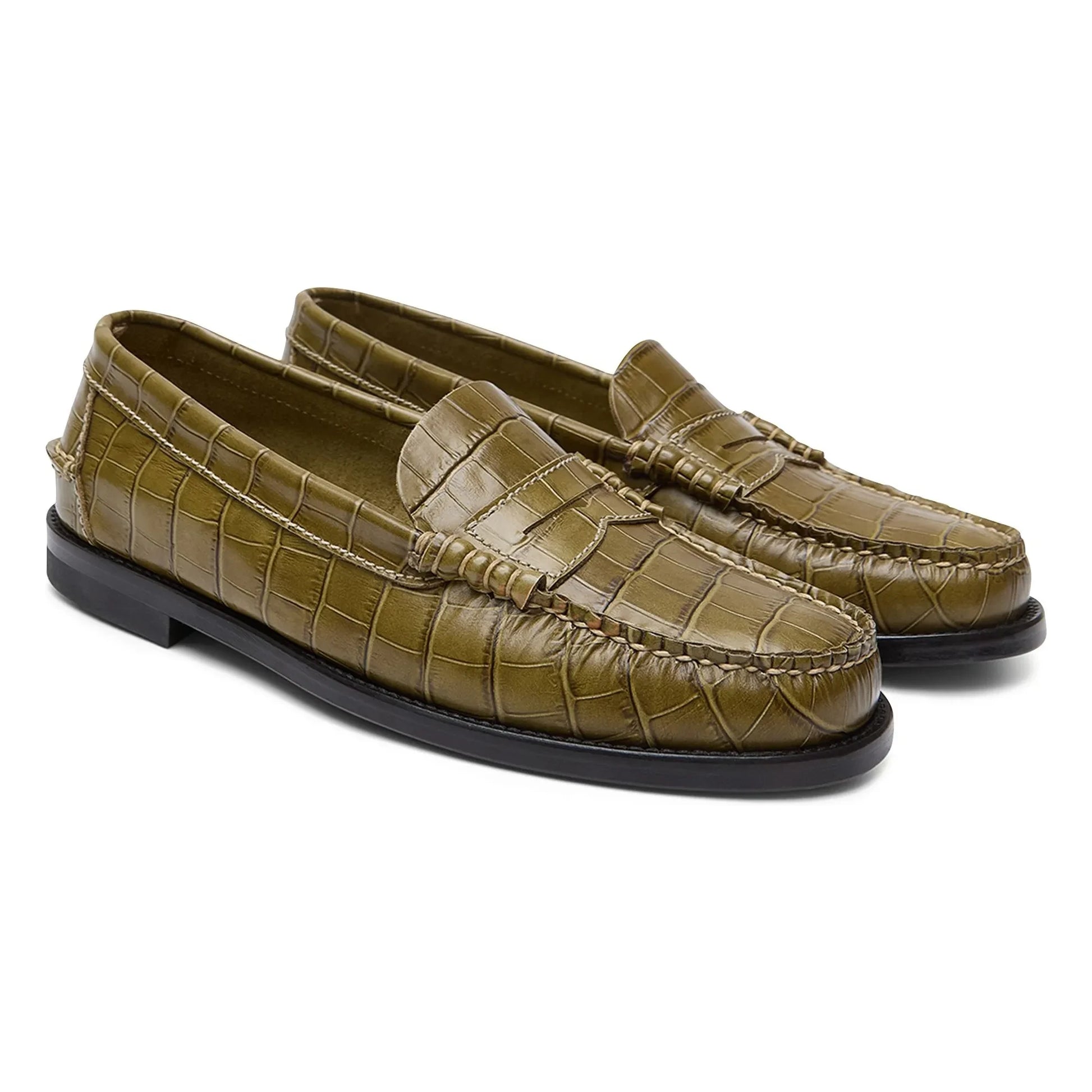 Augusta - Zoe Crocodile Effect Loafers | Olive green
