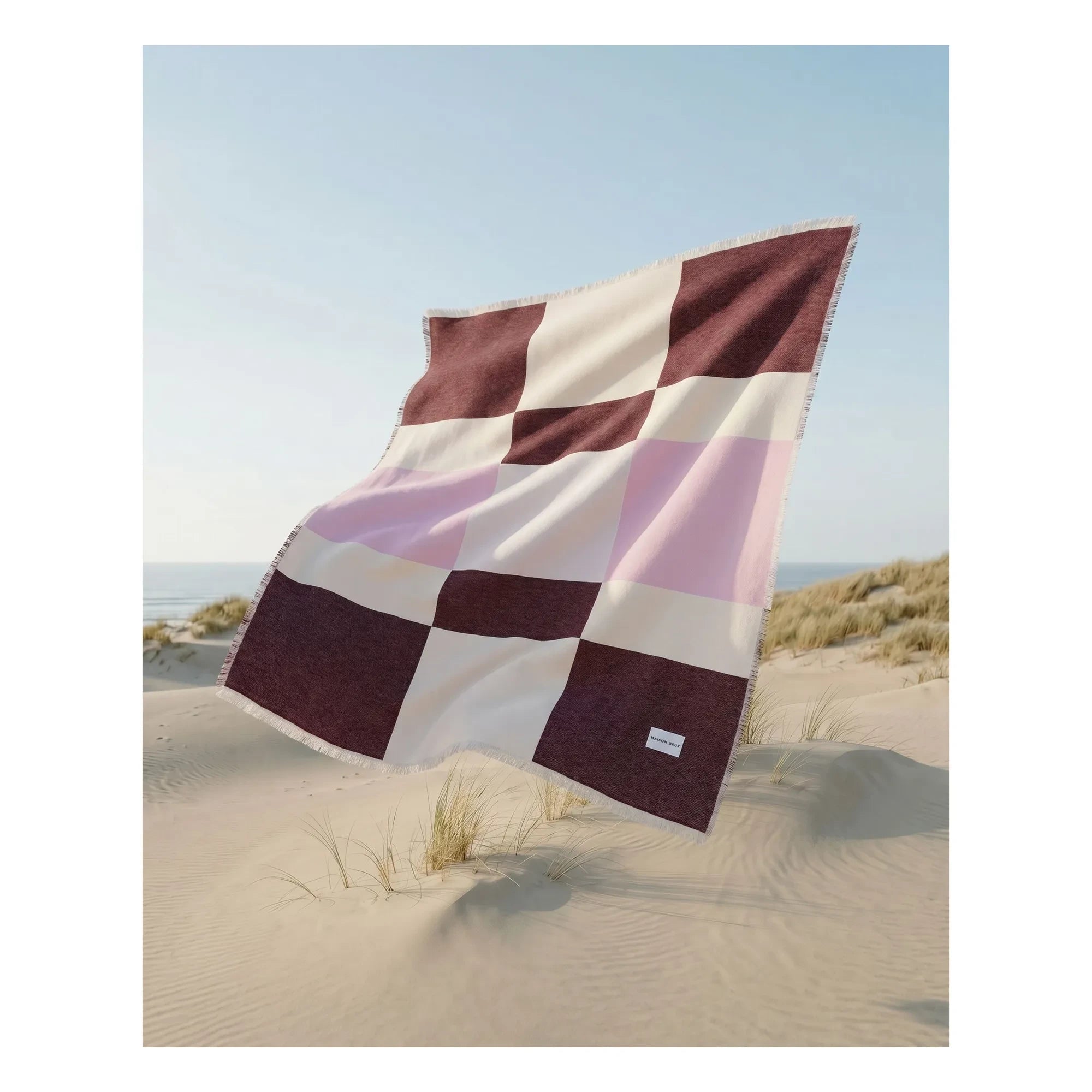 Maison Deux - Check cotton blanket | Burgundy
