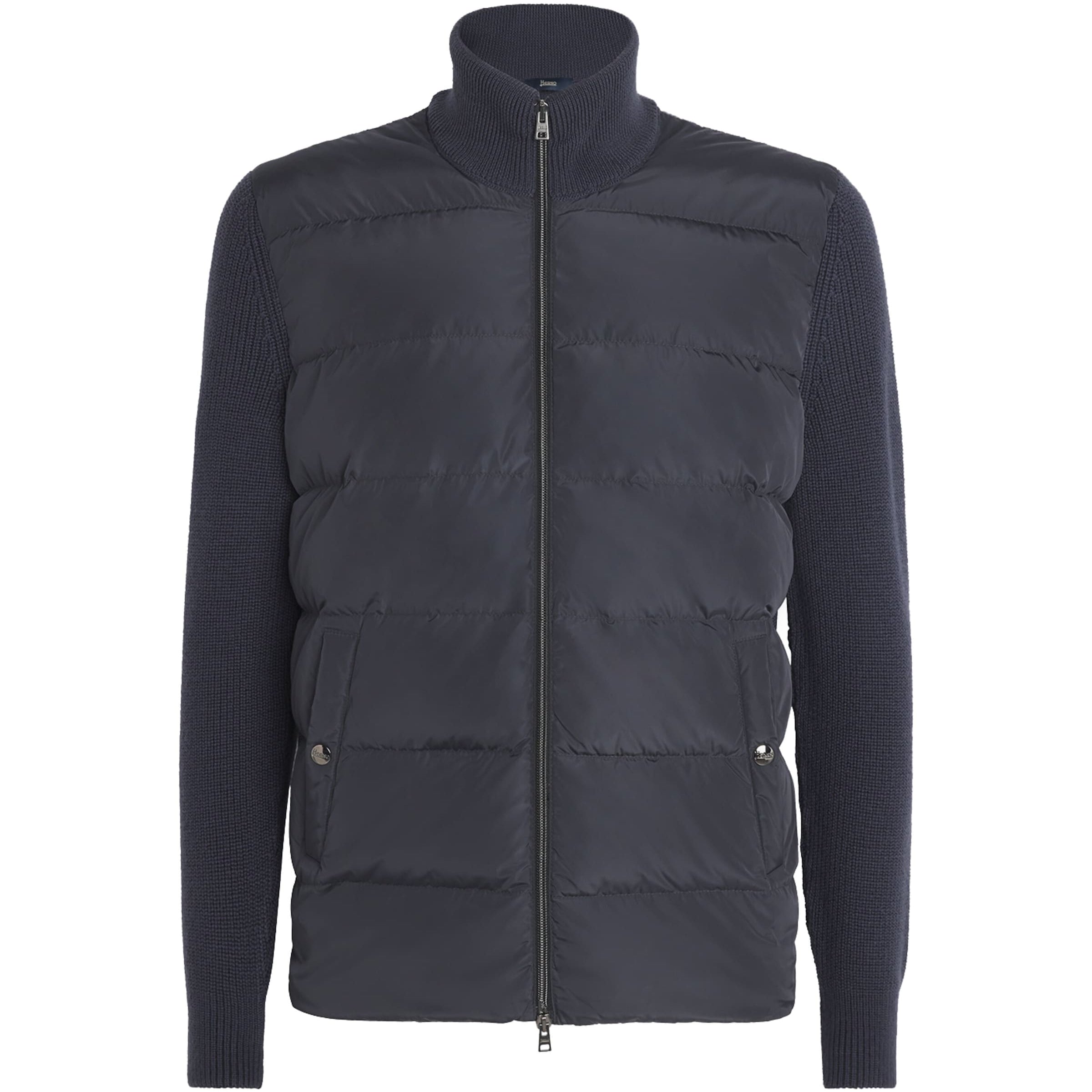 Grey Down Wool-Blend Hybrid Puffer Jacket