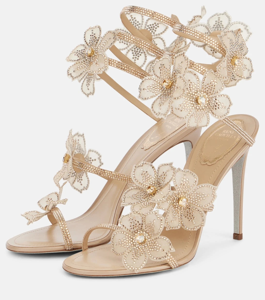 Rene Caovilla - Cleo 105 floral-appliqué satin sandals