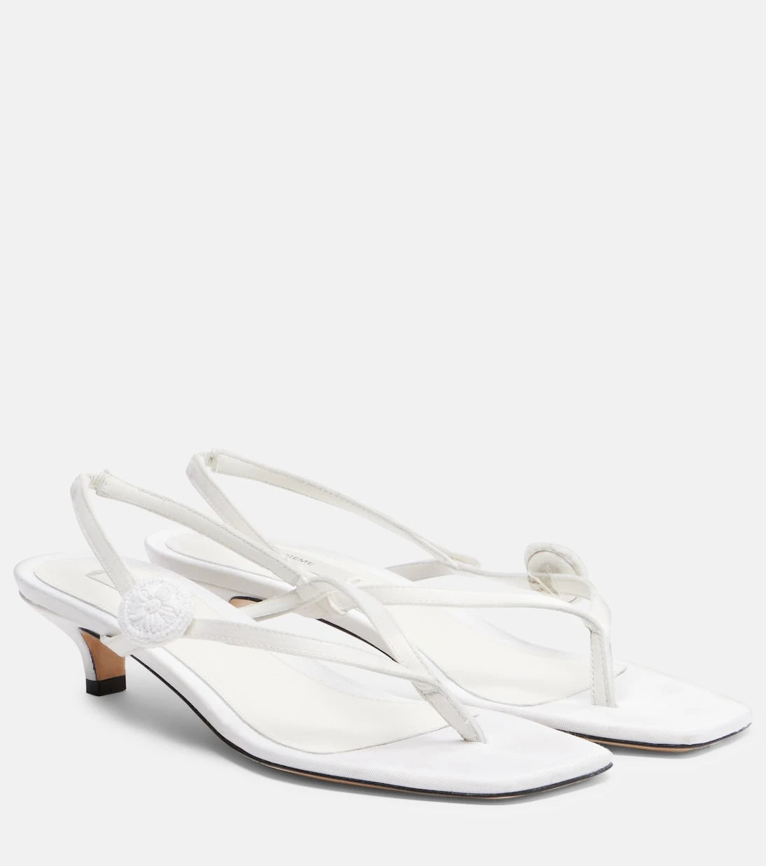 Toteme - Floral-appliqué satin slingback sandals