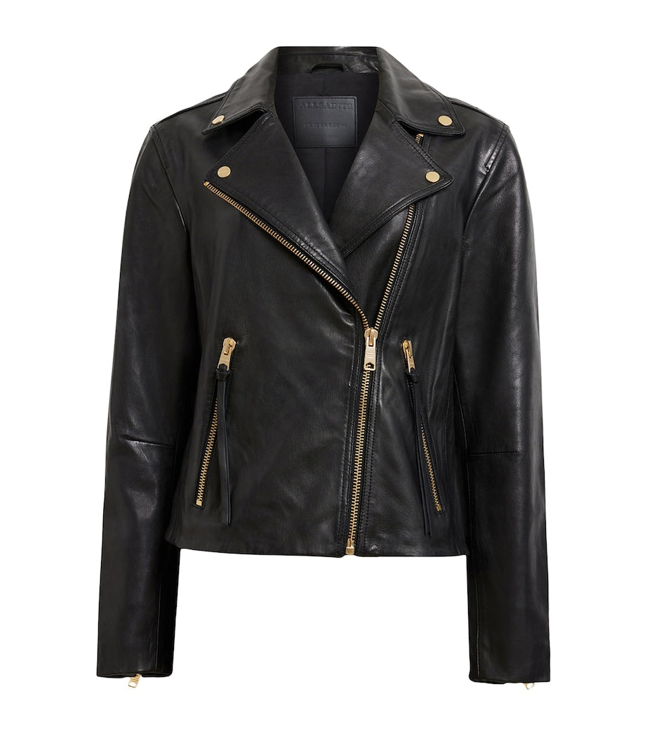 AllSaints Black Leather Dalby Biker Jacket