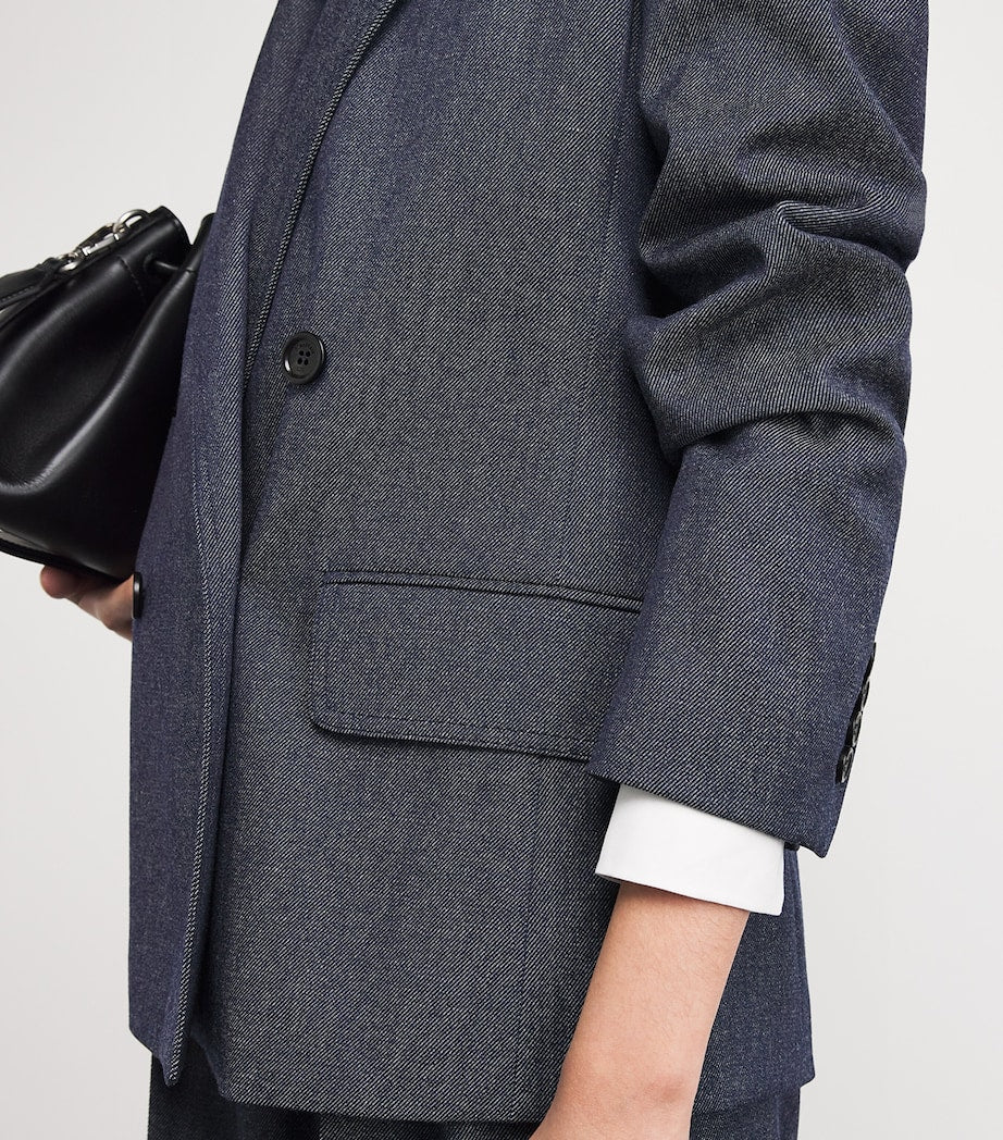 Max Mara Blue Virgin Wool Double-Breasted Blazer