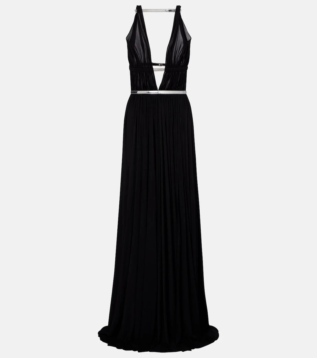 Alaïa - فستان بتصميم انسيابي مزين بالجلد