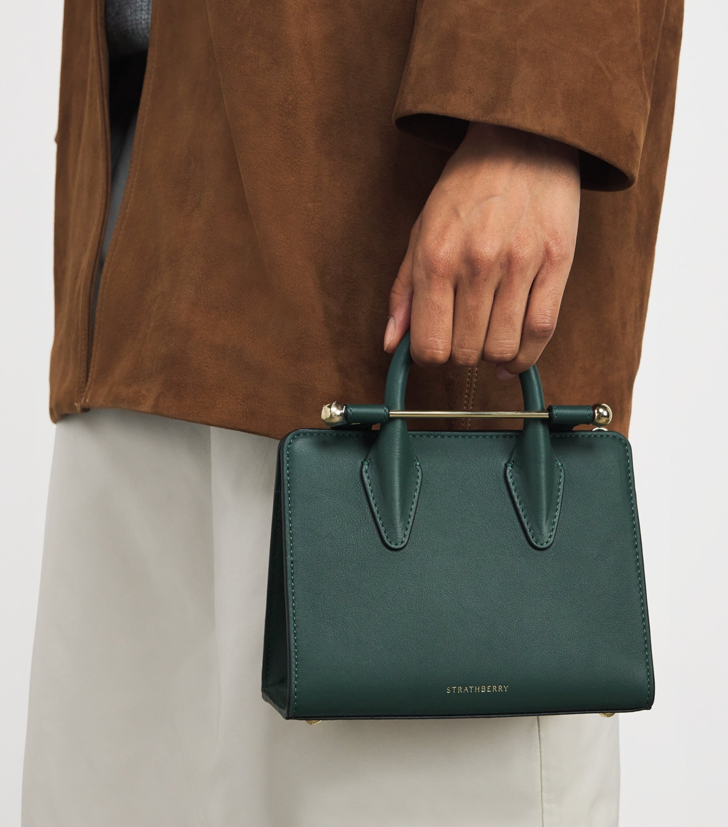 Strathberry Green Leather Nano Tote Bag