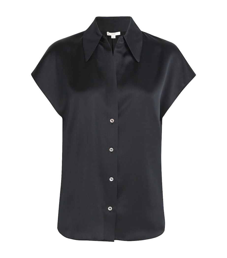 Vince Black Ruched-Back Button-Up Blouse