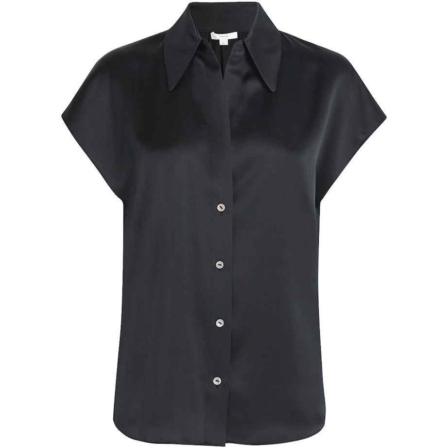 Vince Black Ruched-Back Button-Up Blouse