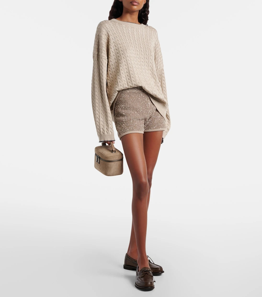 Brunello Cucinelli - Sequined ribbed-knit cotton shorts