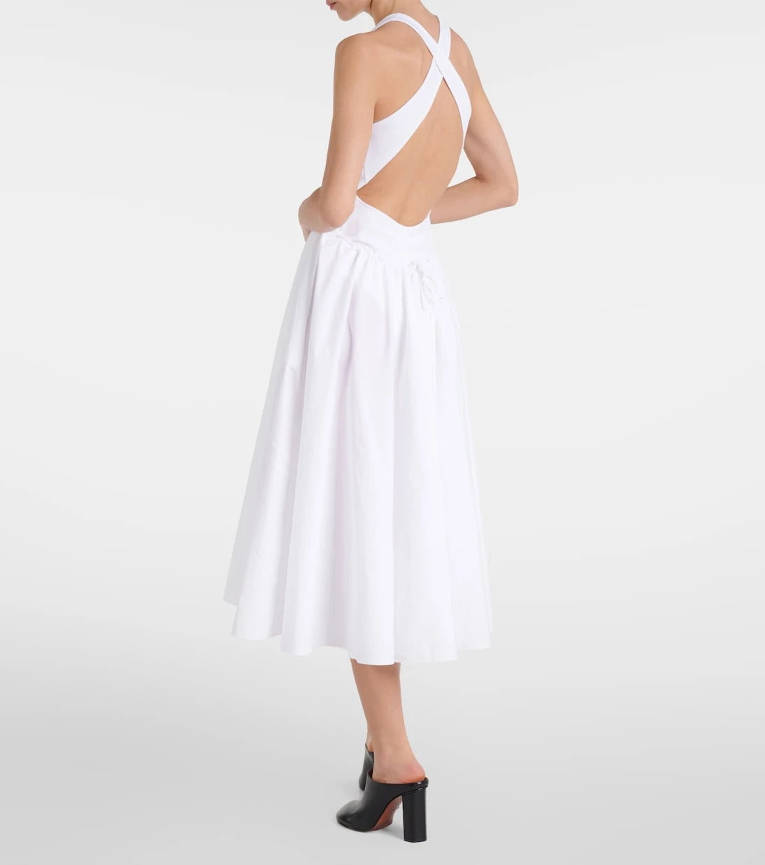 Alaïa - فستان ميدي قطني بوبلين مفتوح الظهر
