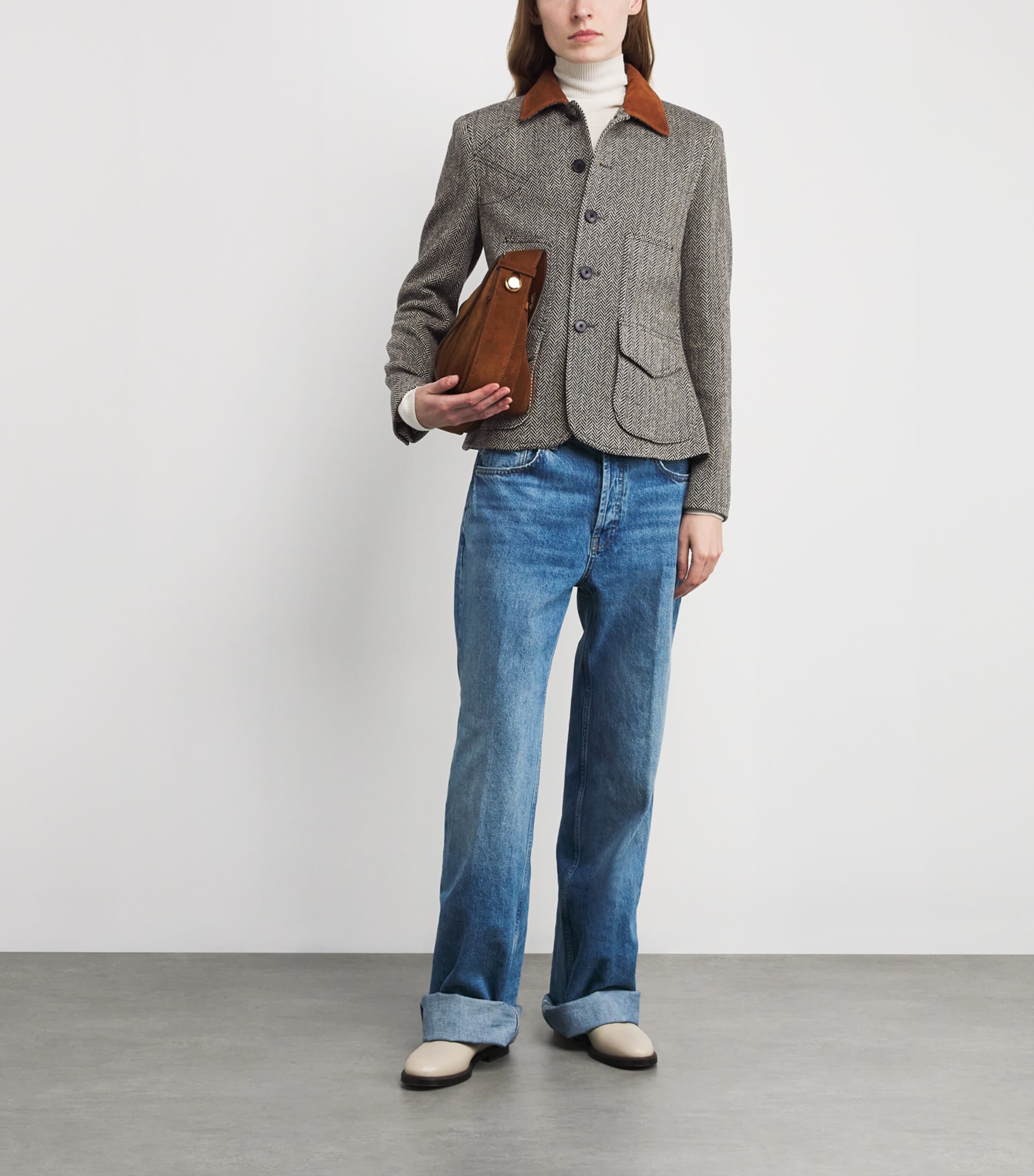 Polo Ralph Lauren Multi Wool-Blend Herringbone Suede-Trim Jacket