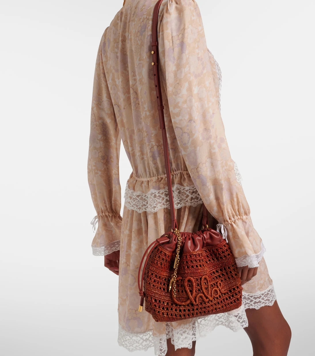 Chloé - Mini leather-trimmed raffia bucket bag
