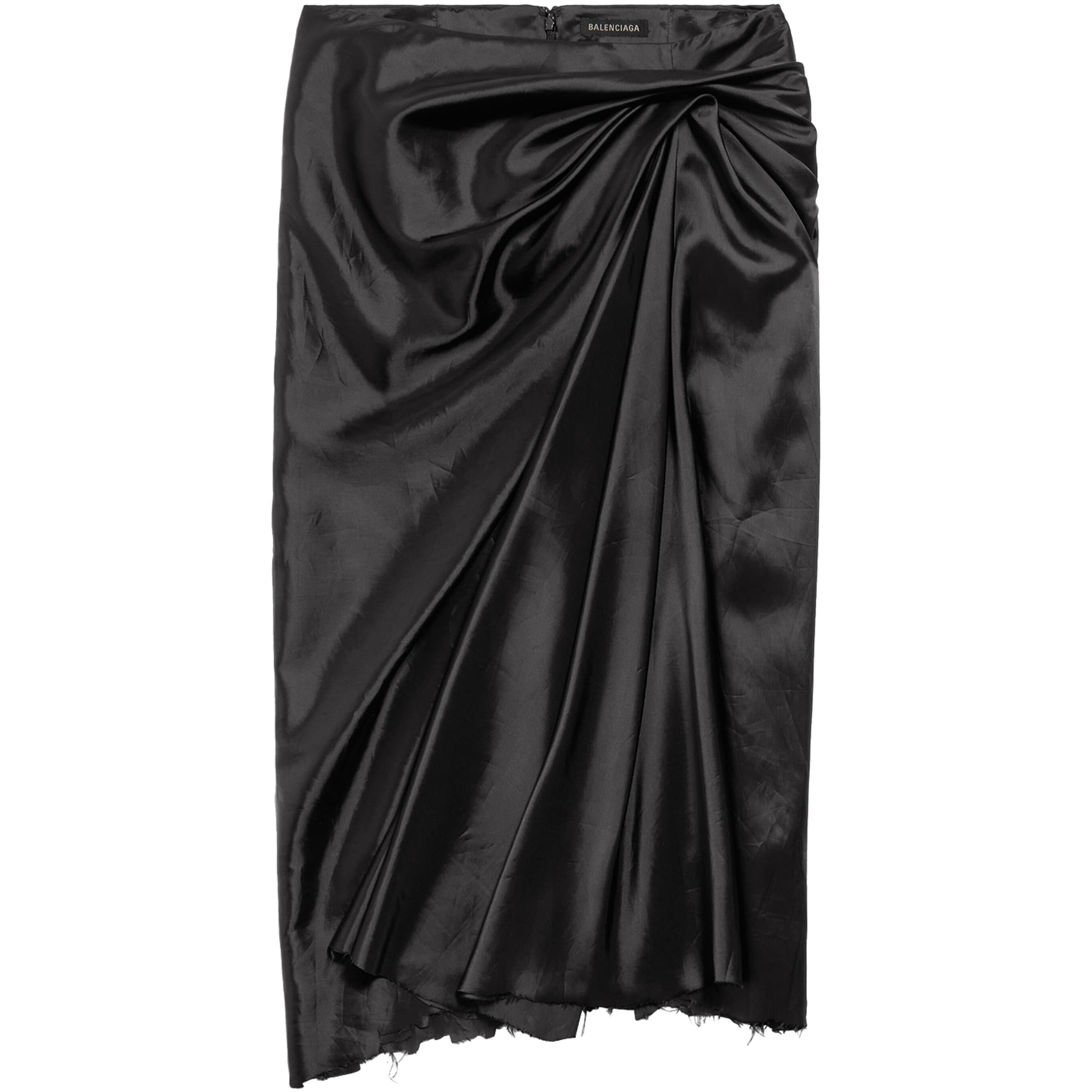 Balenciaga Black Satin Gathered Midi Skirt