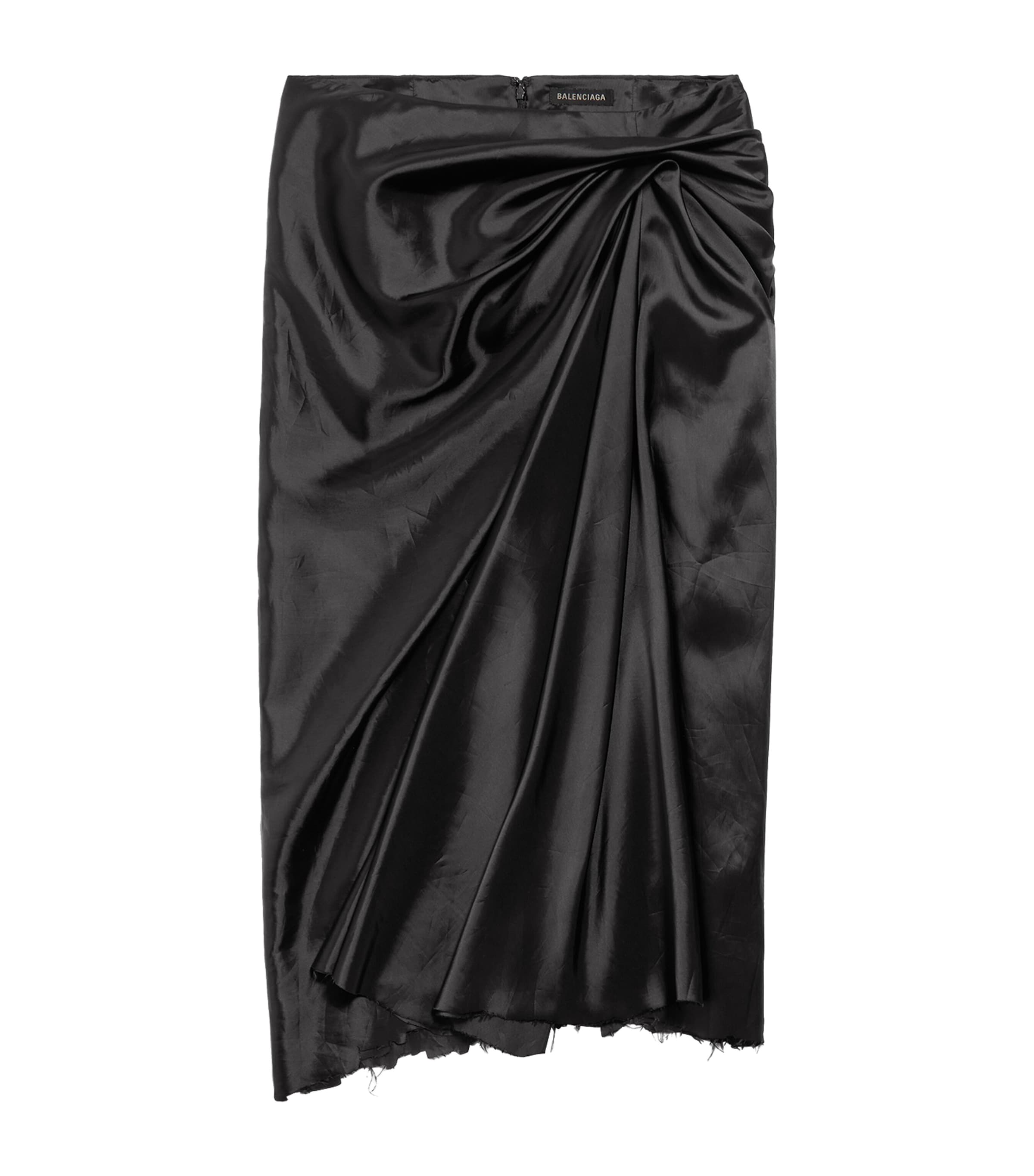 Balenciaga Black Satin Gathered Midi Skirt