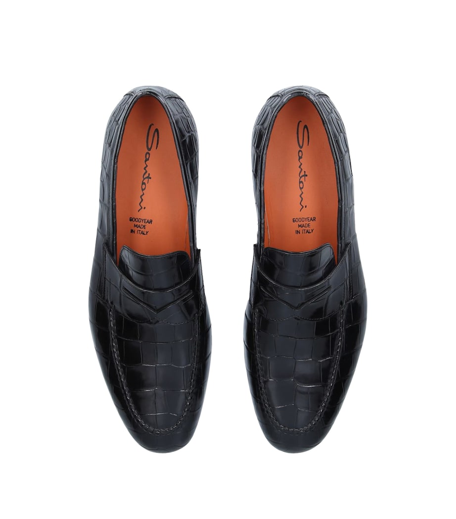 Santoni Crocodile Penny Loafers