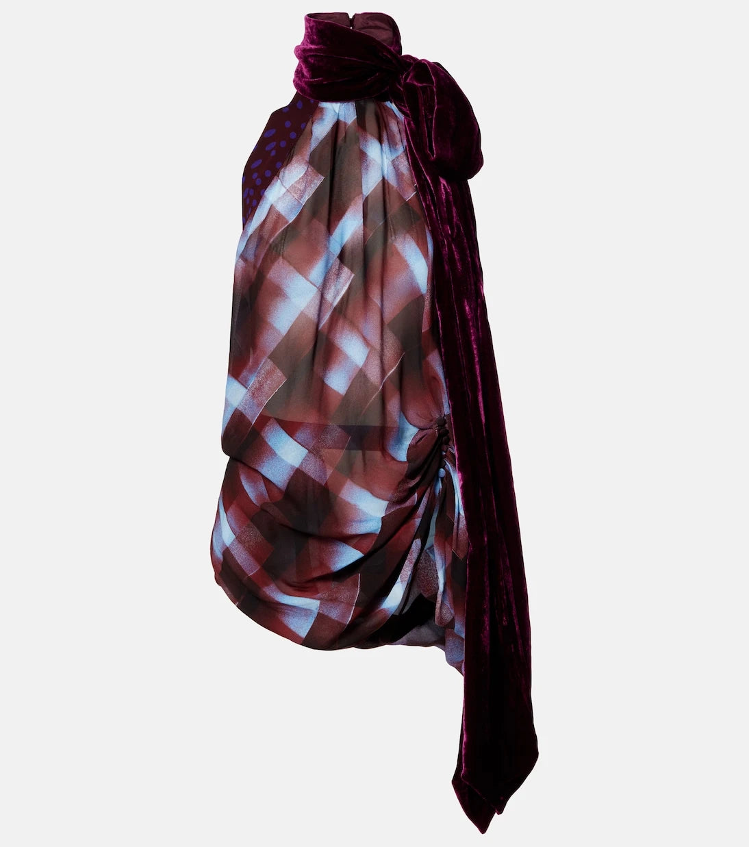 Dries Van Noten - توب بياقة هالتر وتفاصيل وشاح كاروهات