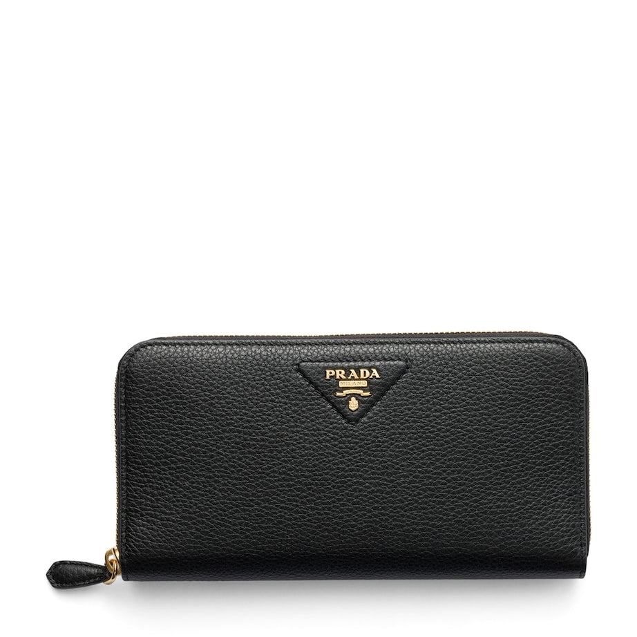 Black Large Leather Zipped Wallet