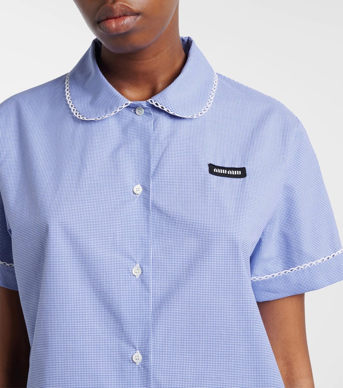 Miu Miu - Gingham lace-trimmed cotton poplin shirt