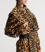 Balmain Brown Suede Leopard Print Bomber Jacket