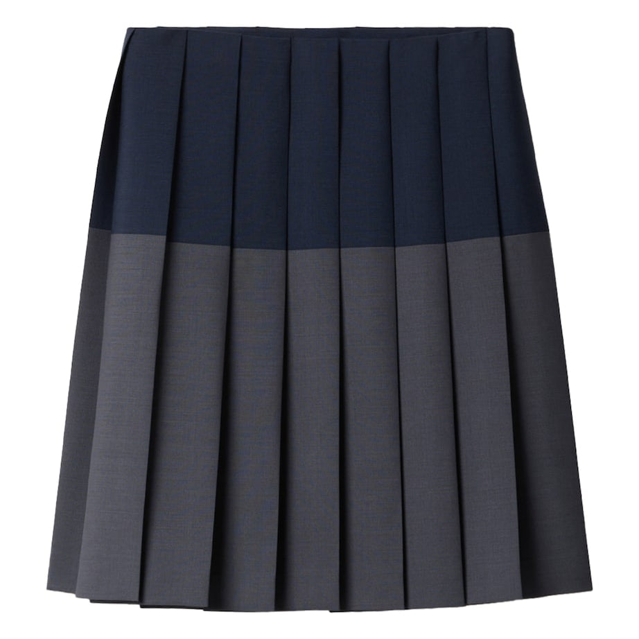 Grey Mohair-Wool Pleated Midi Skirt