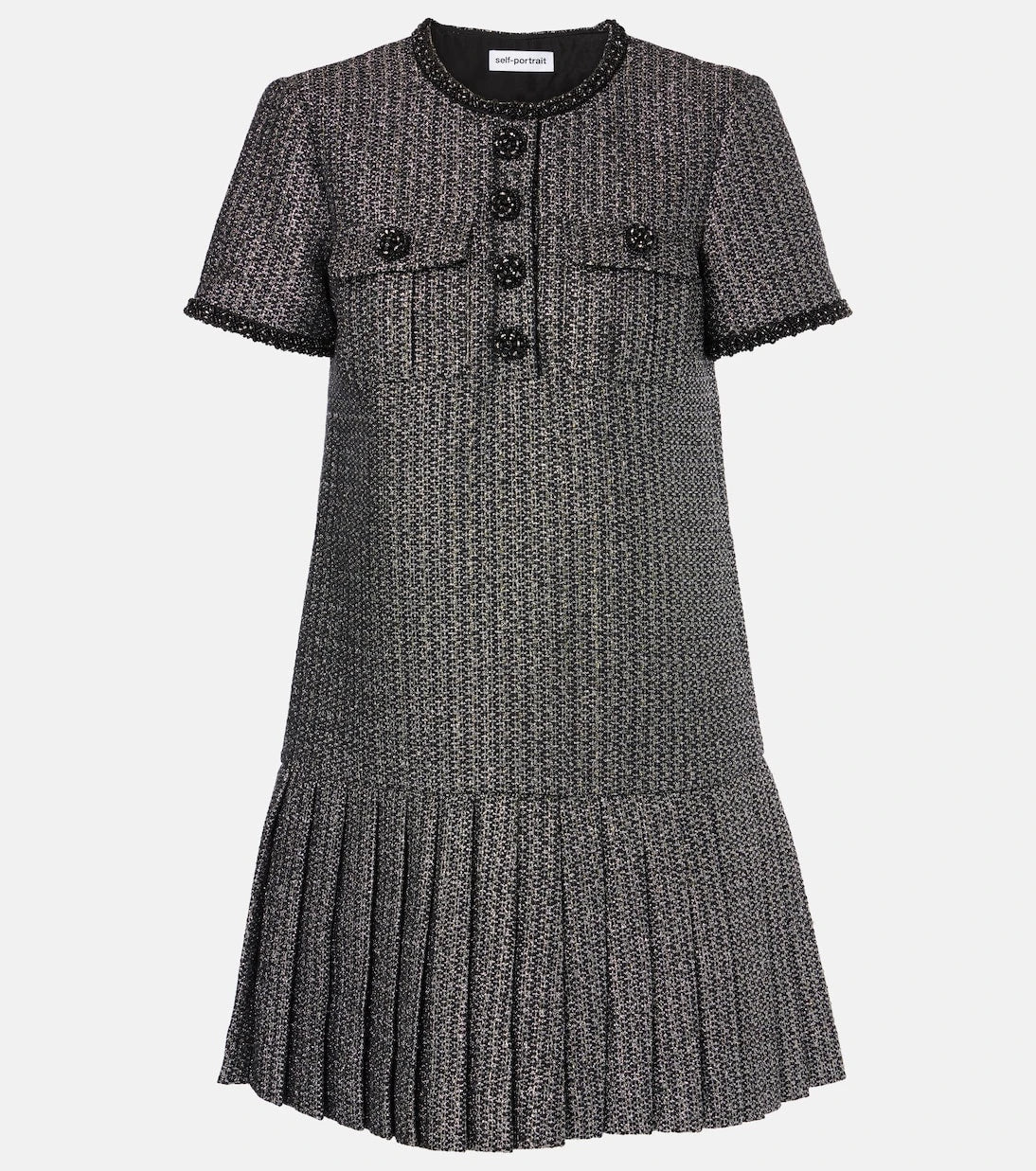 Self-Portrait - Pleated bouclé minidress