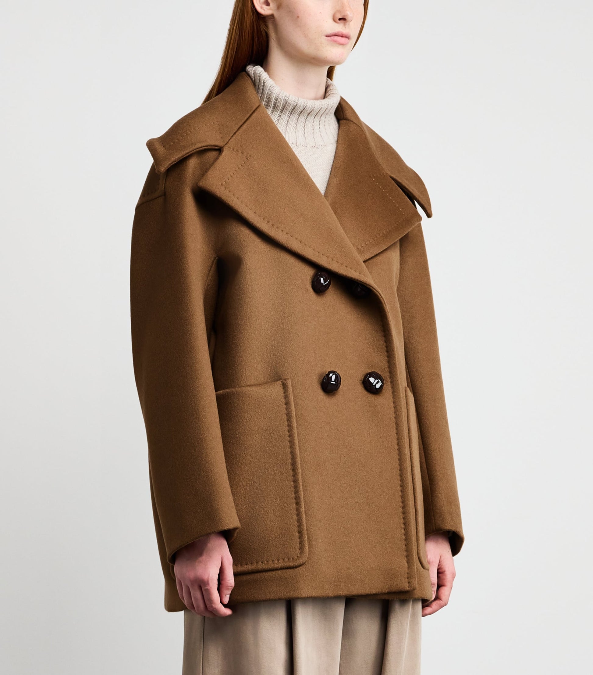 Max Mara Beige Cashmere Pea Coat