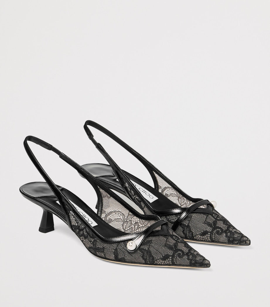 Jimmy Choo Multi Amita 45 Lace-Leather Slingback Pumps