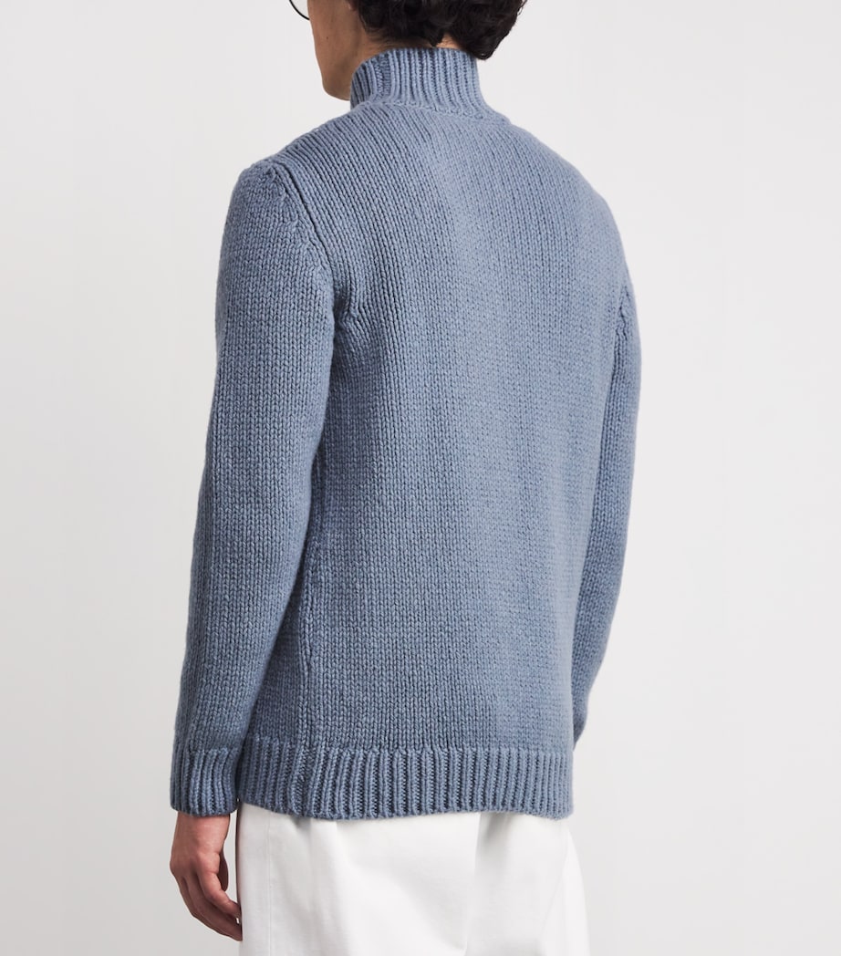Eleventy Blue Wool High-Neck Sweater