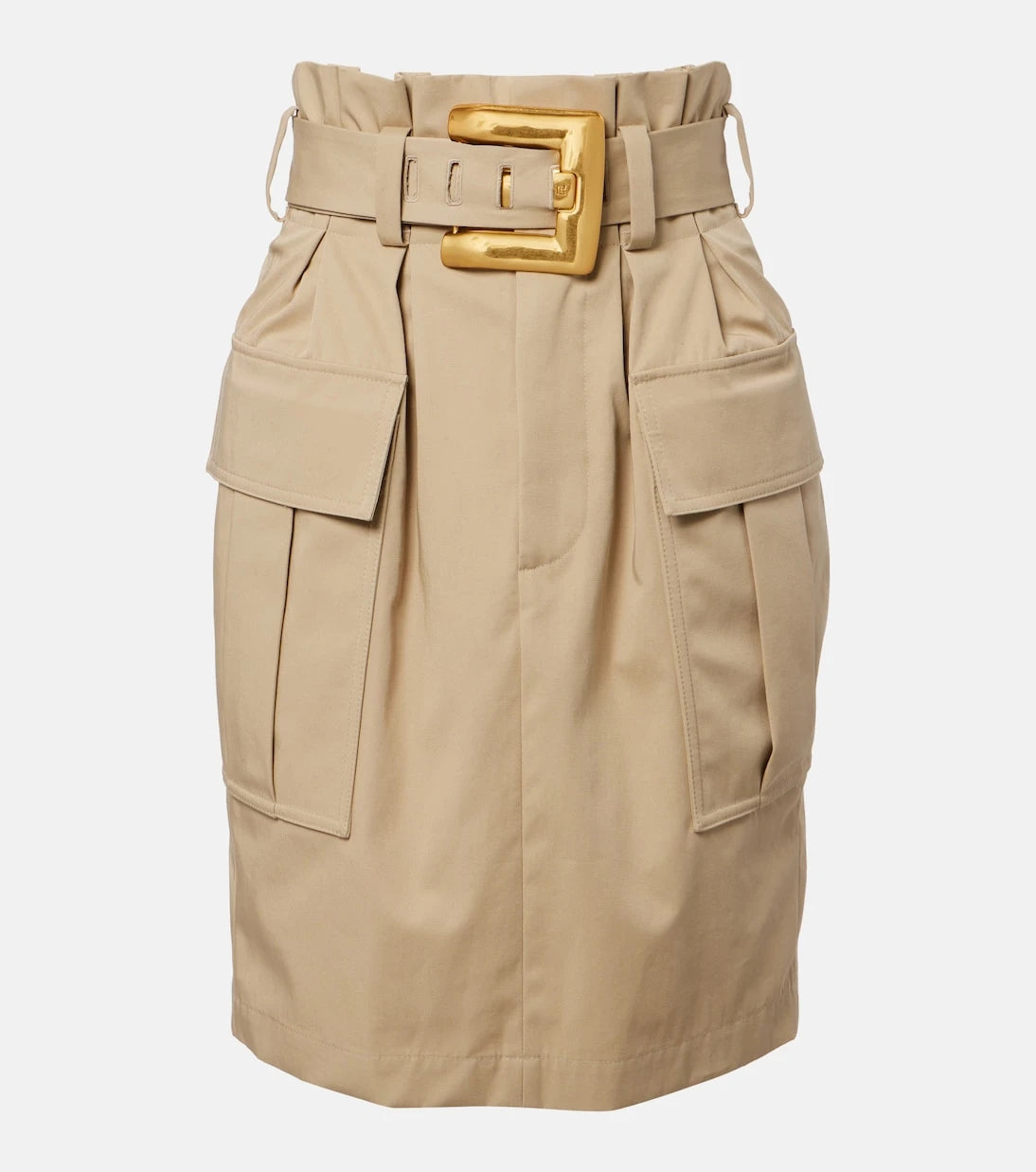 Balmain - Belted cotton gabardine midi skirt