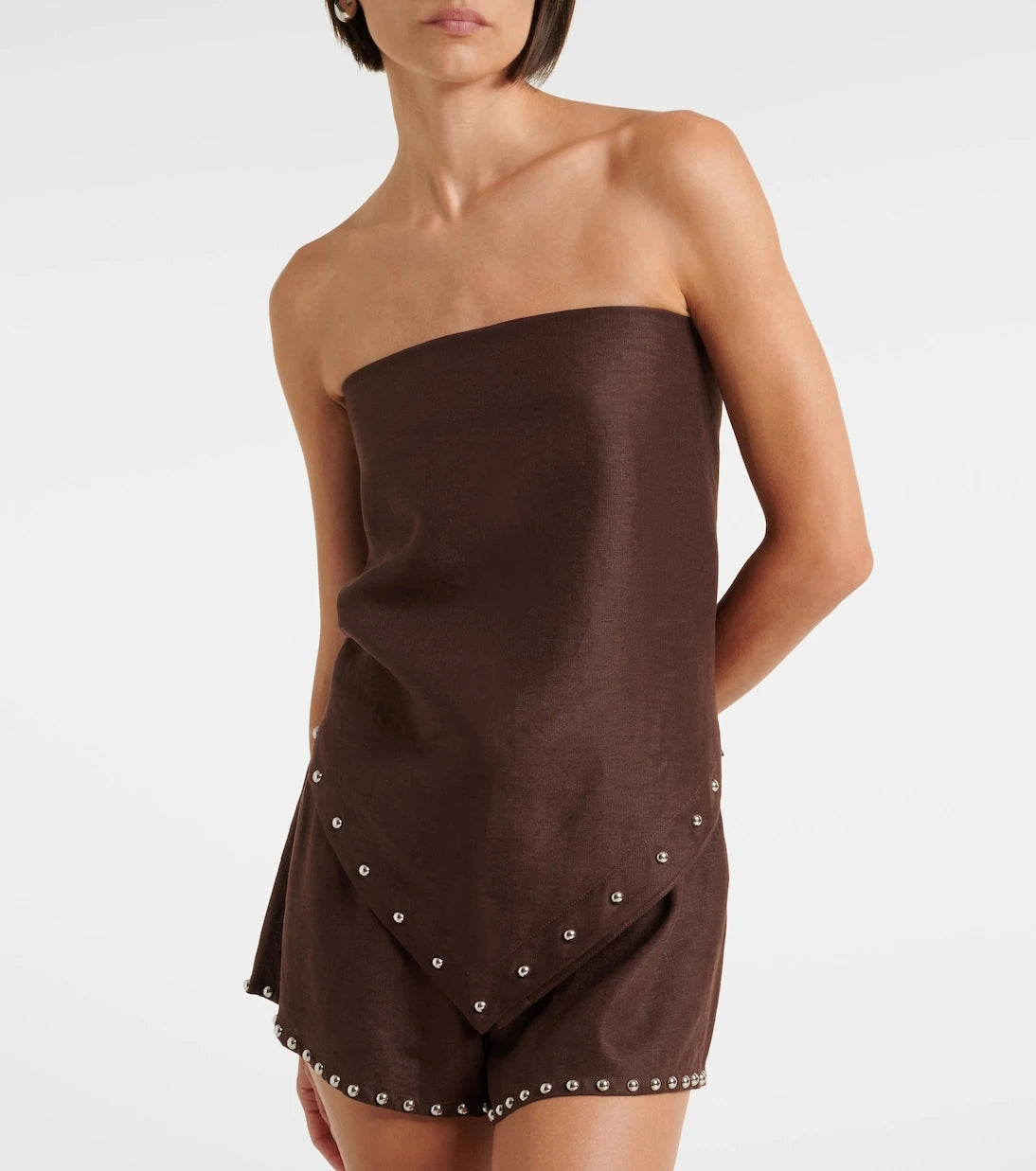 Staud - Samara studded strapless linen top