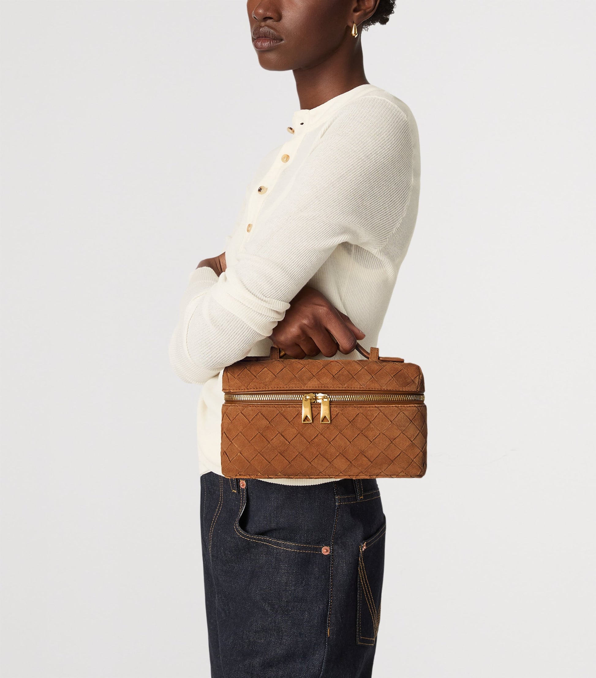 Brown Suede Bang Bang Vanity Case Top-Handle Bag