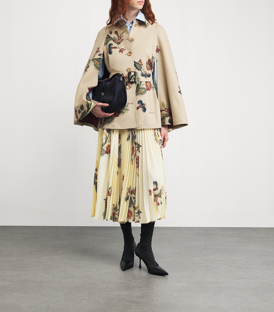 Yellow Floral Pleated Maxi Skirt