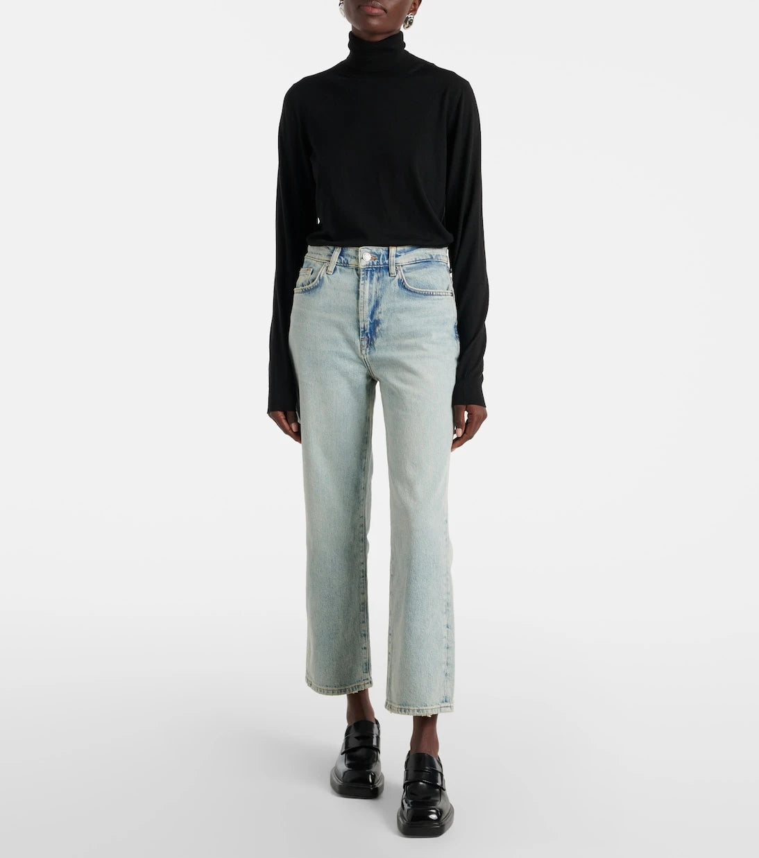 7 For All Mankind - جينز بقصة مستقيمة وخصر مرتفع
