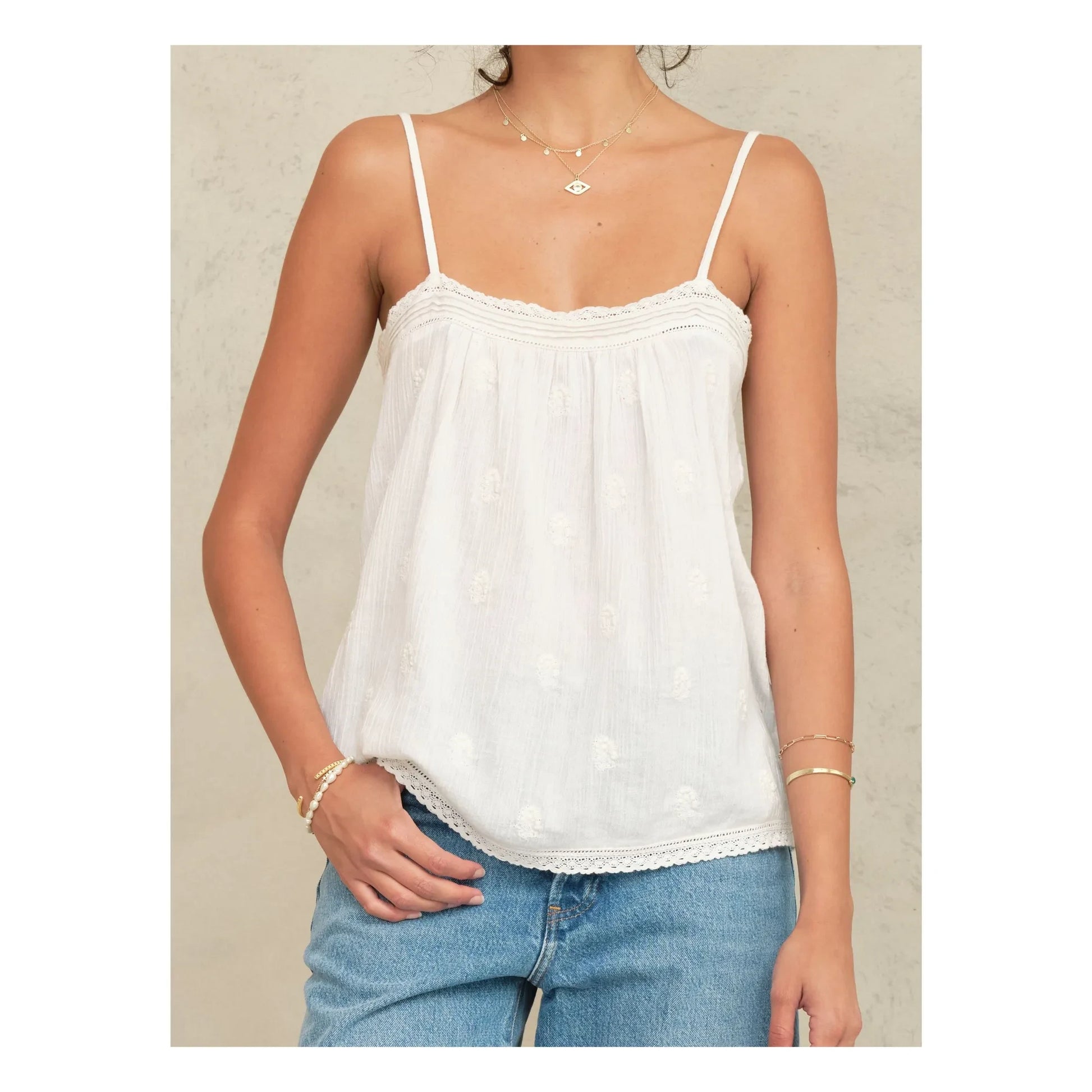 M.A.B.E. - Livie Cotton embroidered tank top | Ivory