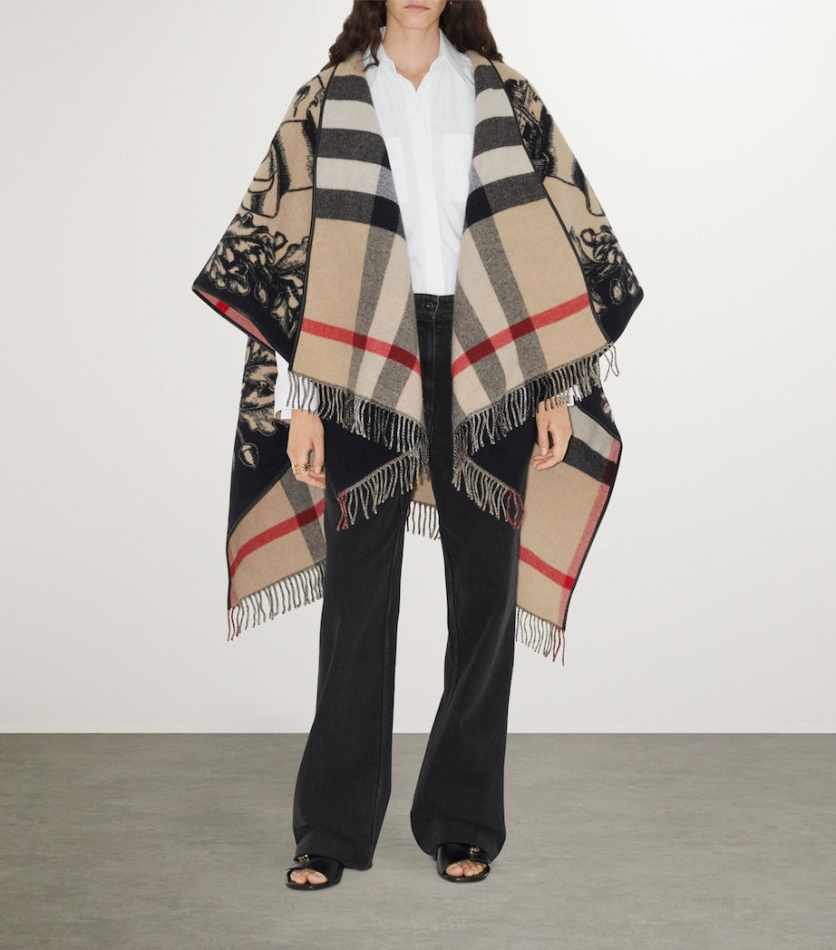 Beige Wool Reversible Check EKD Cape