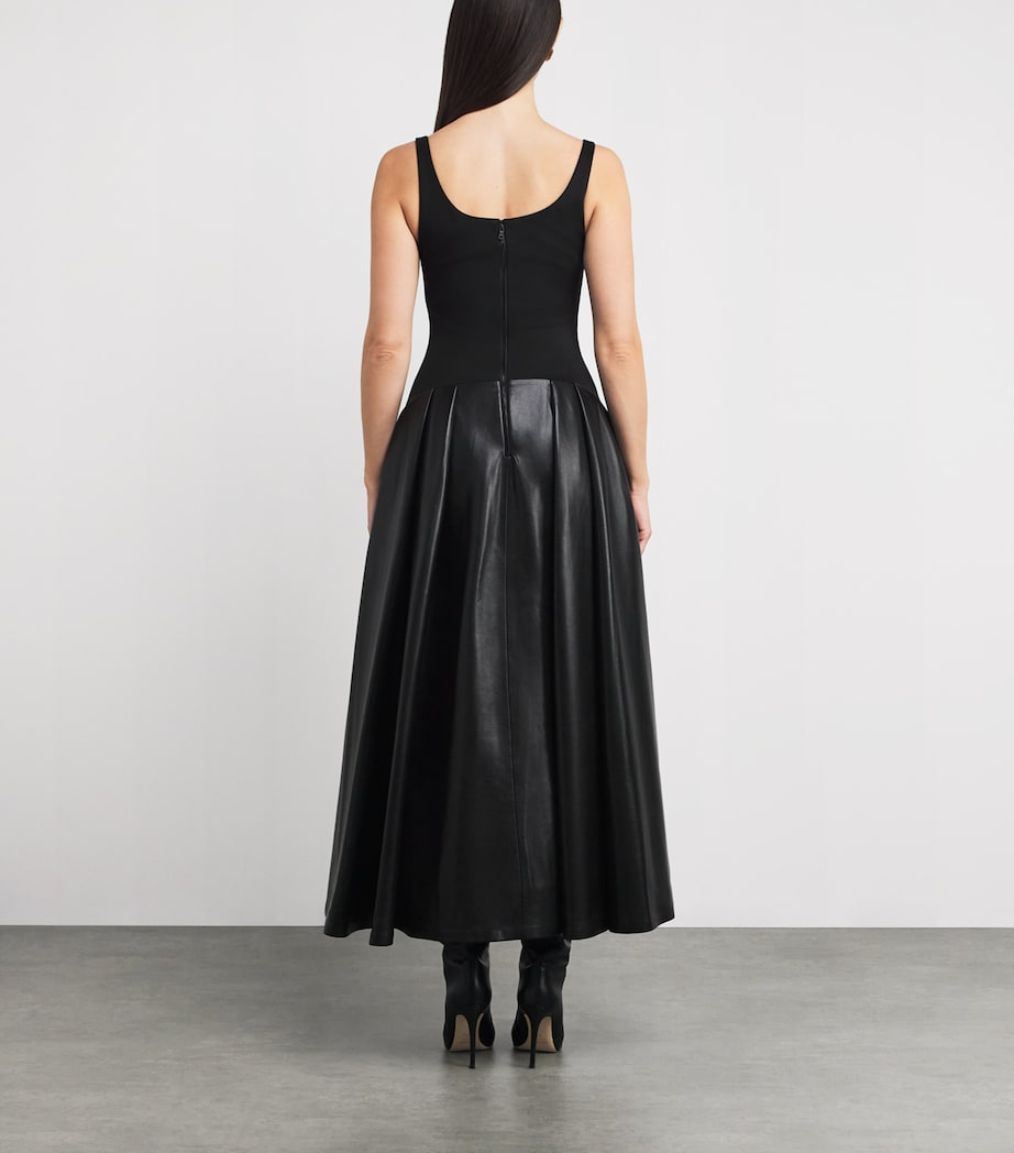 Alice+Olivia Black Scuba-Faux Leather Adley Dress