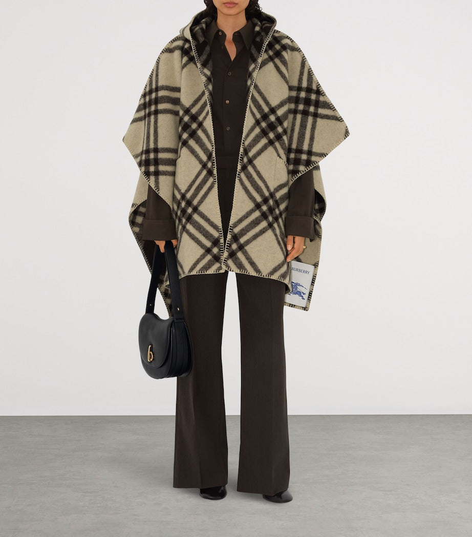 Burberry Beige Wool Reversible Check Hooded Cape