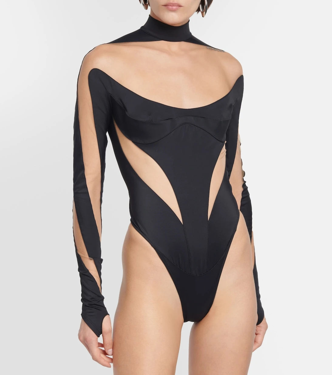 Mugler - Mesh-trimmed bodysuit