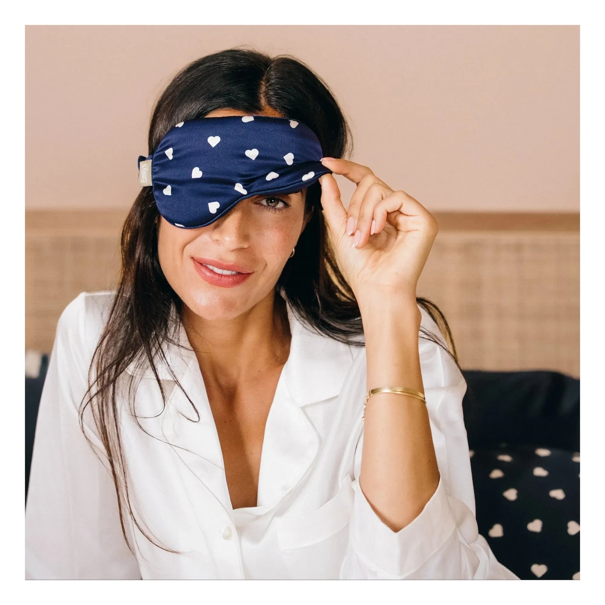 Emily's Pillow - Heart-printed mulberry silk sleeping mask  | Midnight blue
