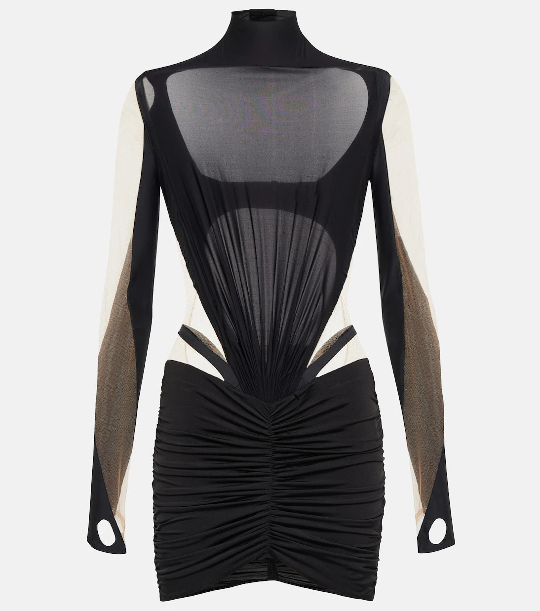 Mugler - Mesh and jersey-paneled minidress