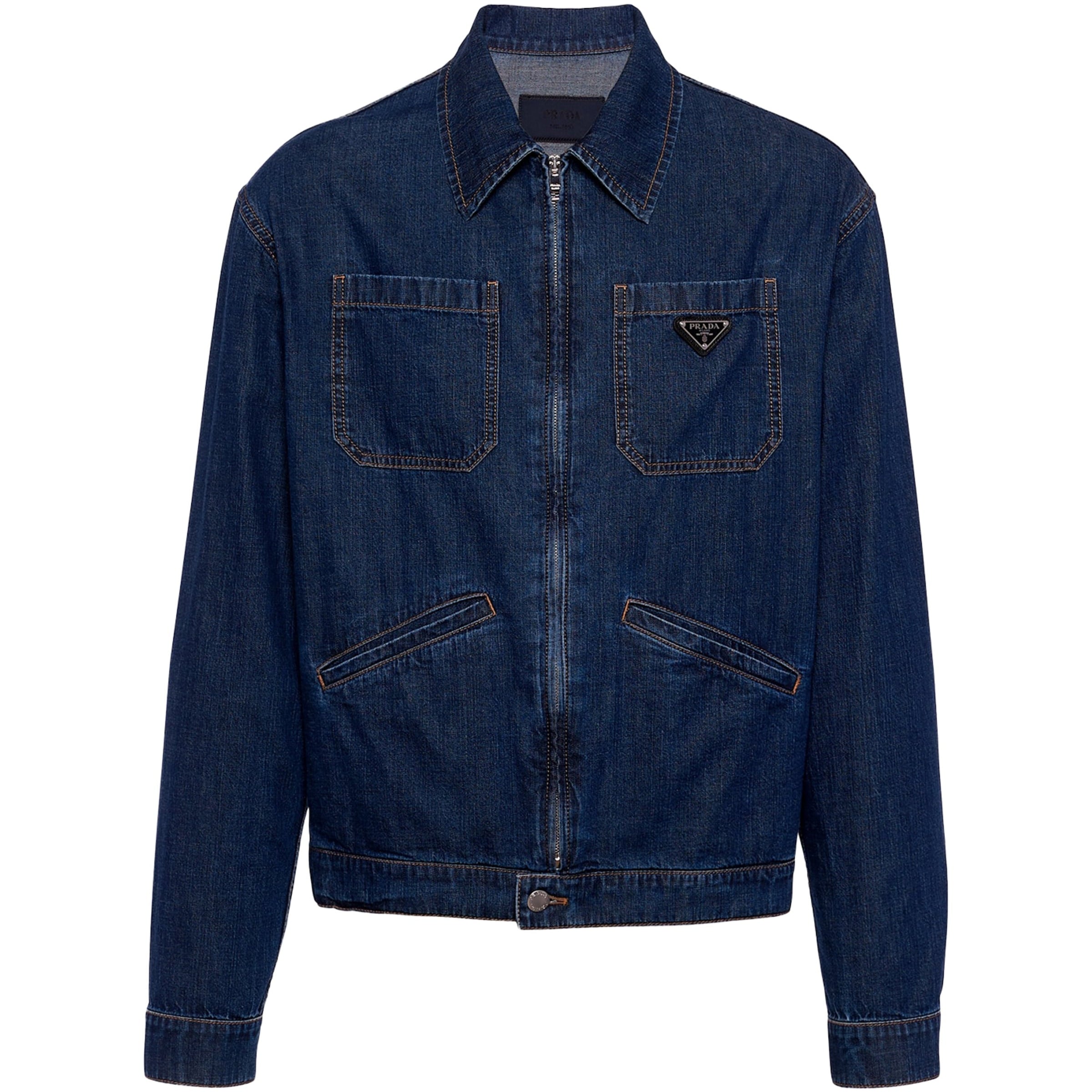 Prada Blue Logo-Plaque Denim Jacket