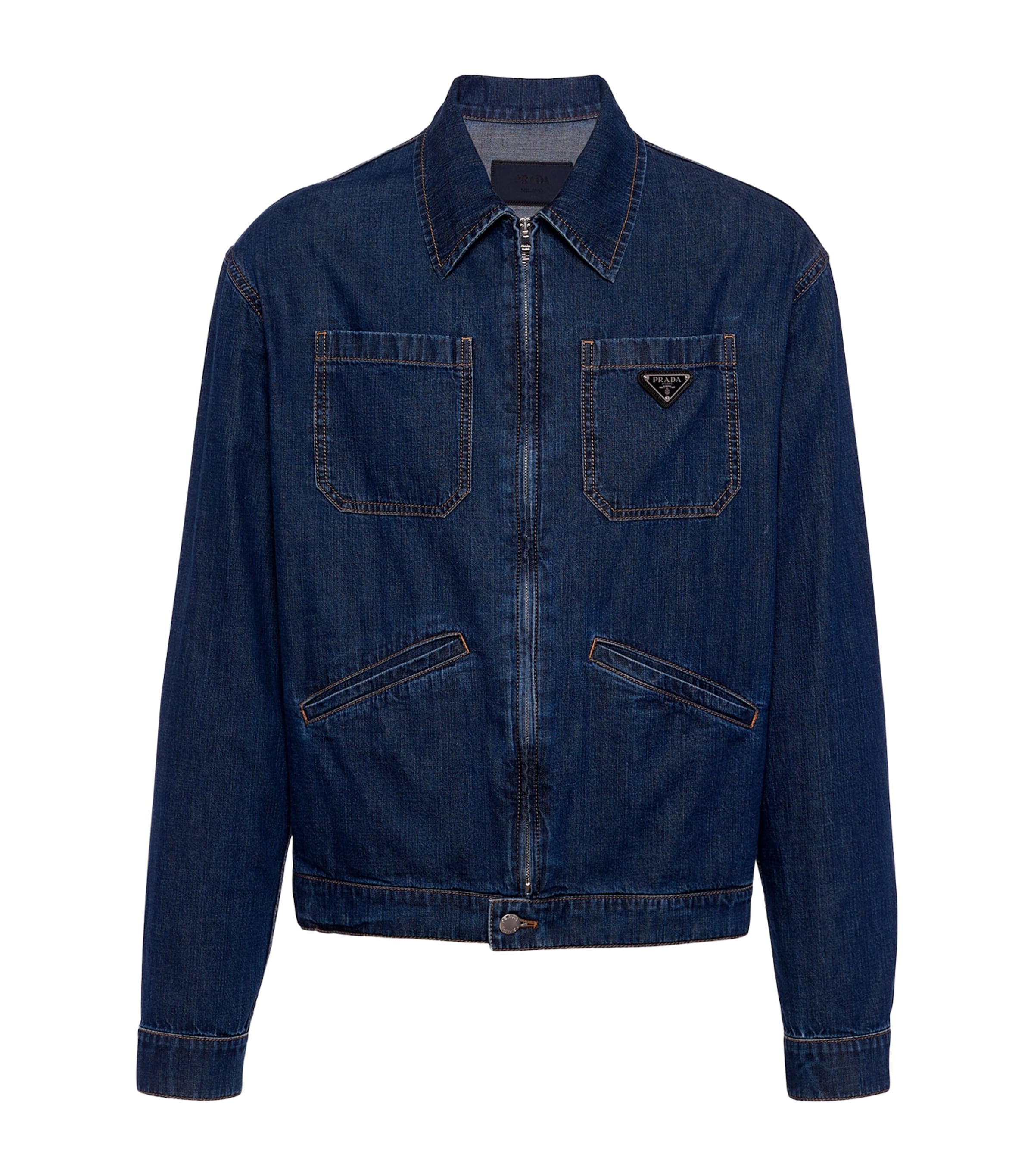 Prada Blue Logo-Plaque Denim Jacket