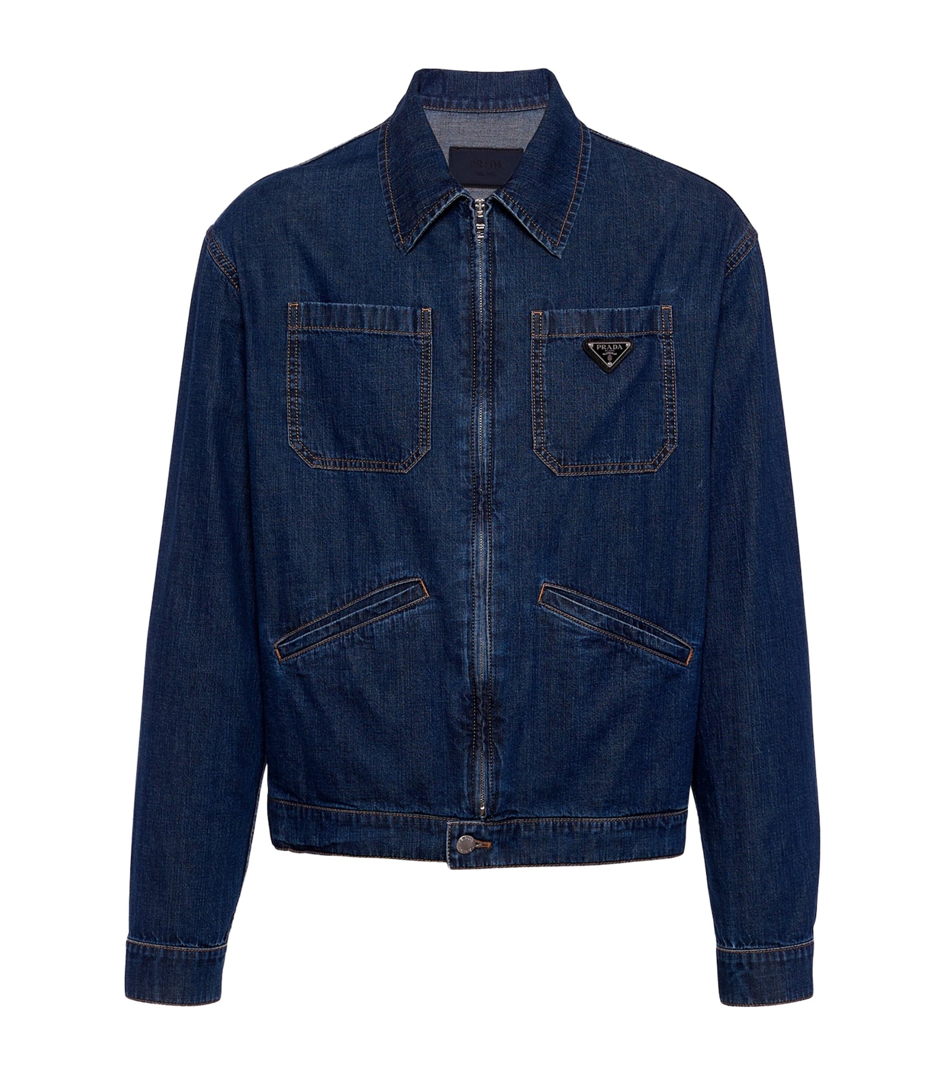 Prada Blue Logo-Plaque Denim Jacket