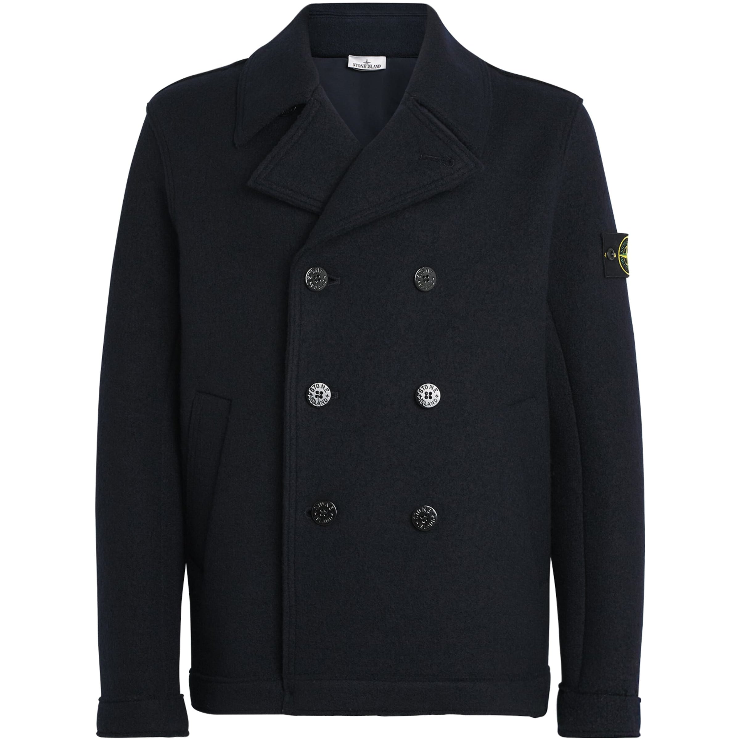 Stone Island Navy Wool Felted Compass Pea Coat