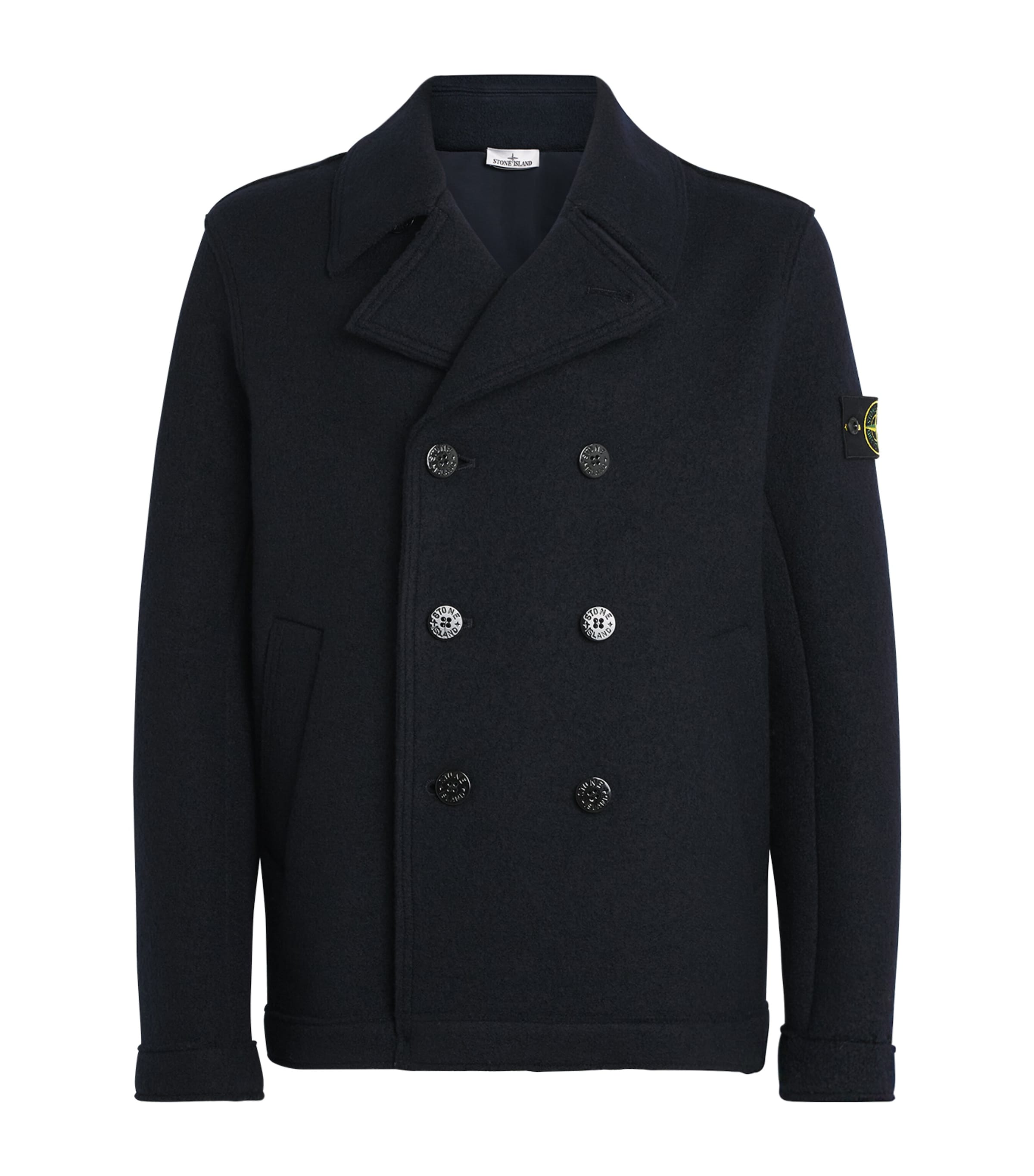 Stone Island Navy Wool Felted Compass Pea Coat