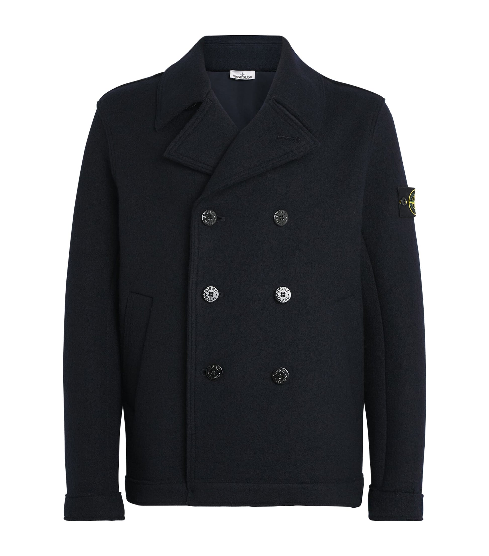 Stone Island Navy Wool Felted Compass Pea Coat
