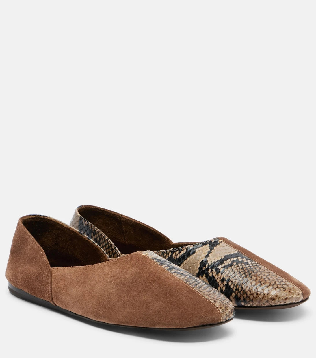 Khaite - Jane snake-effect leather and suede ballet flats